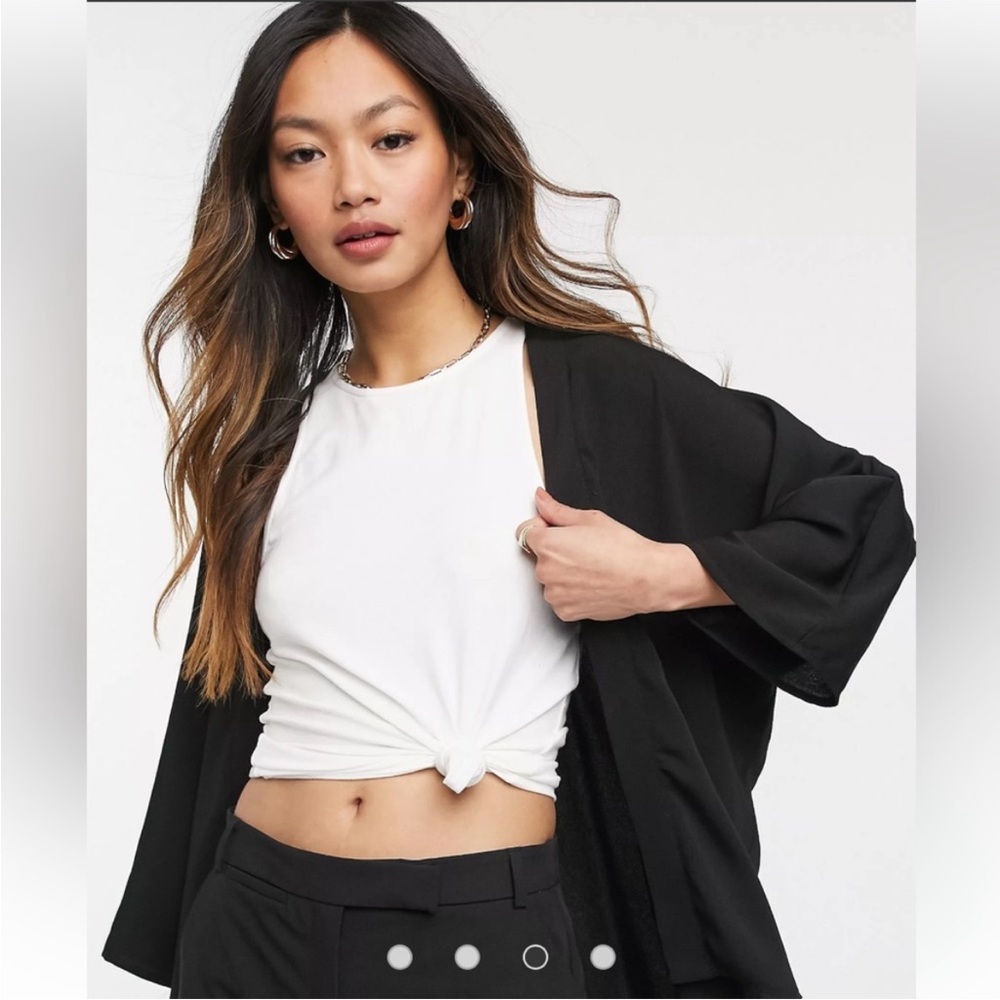 Asos Short Cardigan Kimono Open Black Wrap Party cocktail HOCO US 8/ L